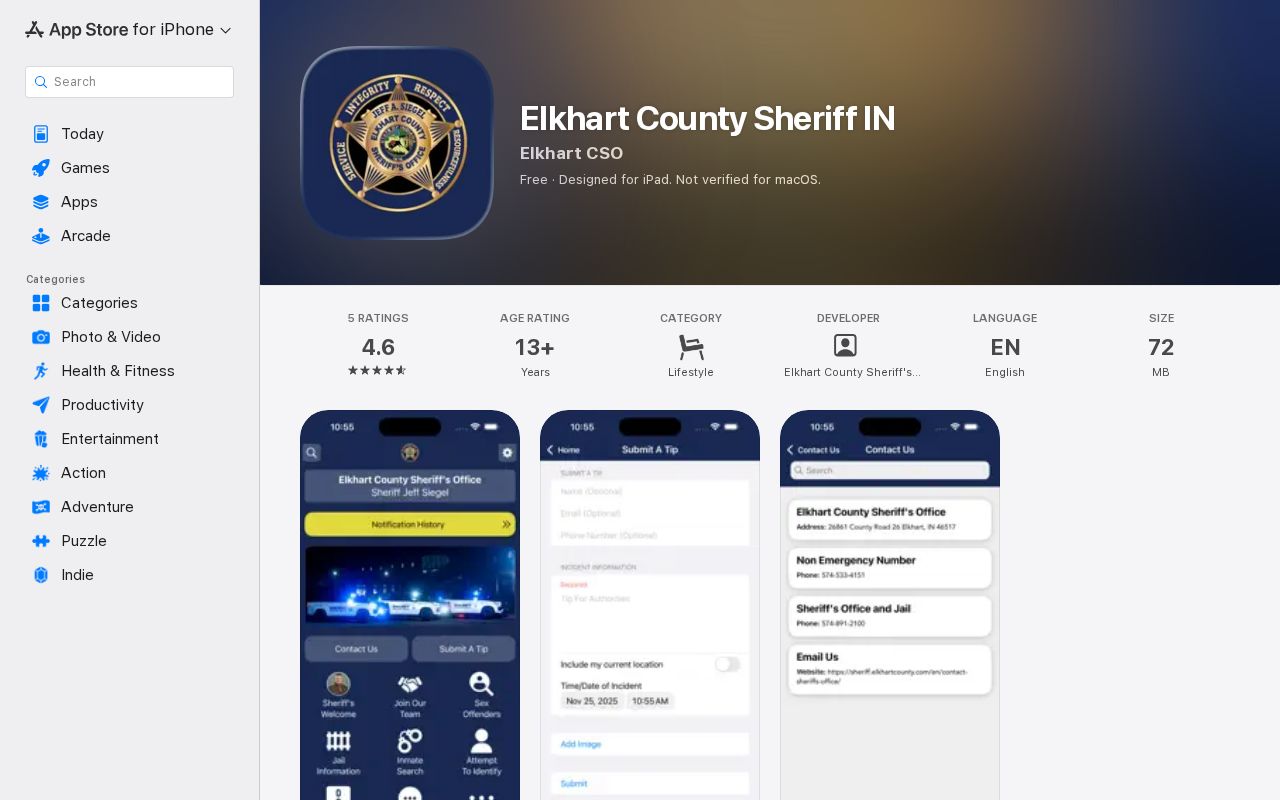 Elkhart County Sheriff app with jail information and inmate search access